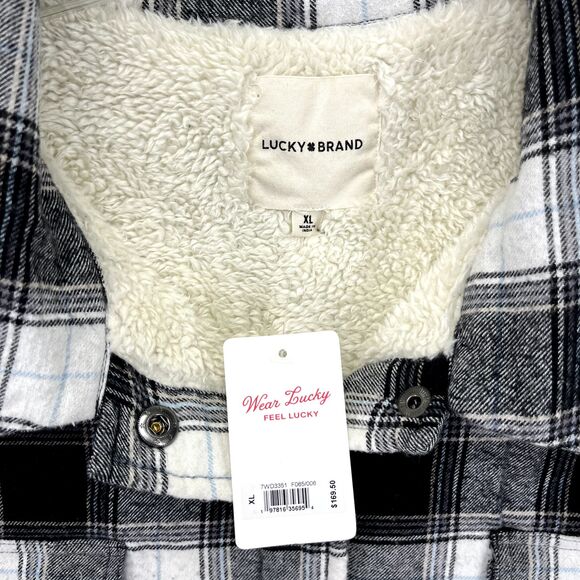 Lucky Brand Jacket Womens XL White Black Buffalo Plaid‎ Fleece Flannel - Picture 10 of 16